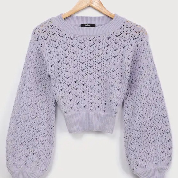 Lulus Sweaters - LULUS Periwinkle Lace-up Cropped Pointelle Sweater